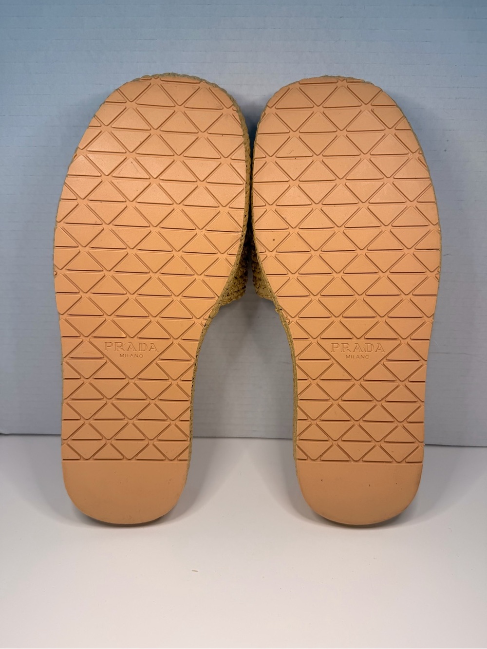 Prada Raffia Platform Slide Sandals with Triangle Logo Size 10 - Picture 5 of 6